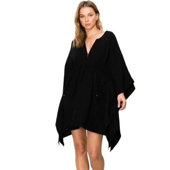Kari’s Fashion Other - Women’s Black Gauze Drawstring Kimono Inspired Coverup NWT SZ MEDIUM